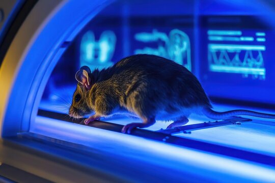 Mouse Running on Exercise Wheel in Soft Lighting