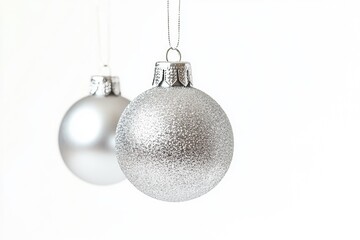 A pair of shiny silver ornaments hang from a festive string, perfect for decorating the tree or as a gift