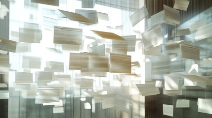 Obraz premium Documents floating at different levels of the structure, indicating different layers of information or specificity.