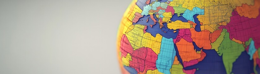Naklejka premium Colorful globe highlighting diverse continents, perfect for educational or travel-related themes, showcasing the world's geography.