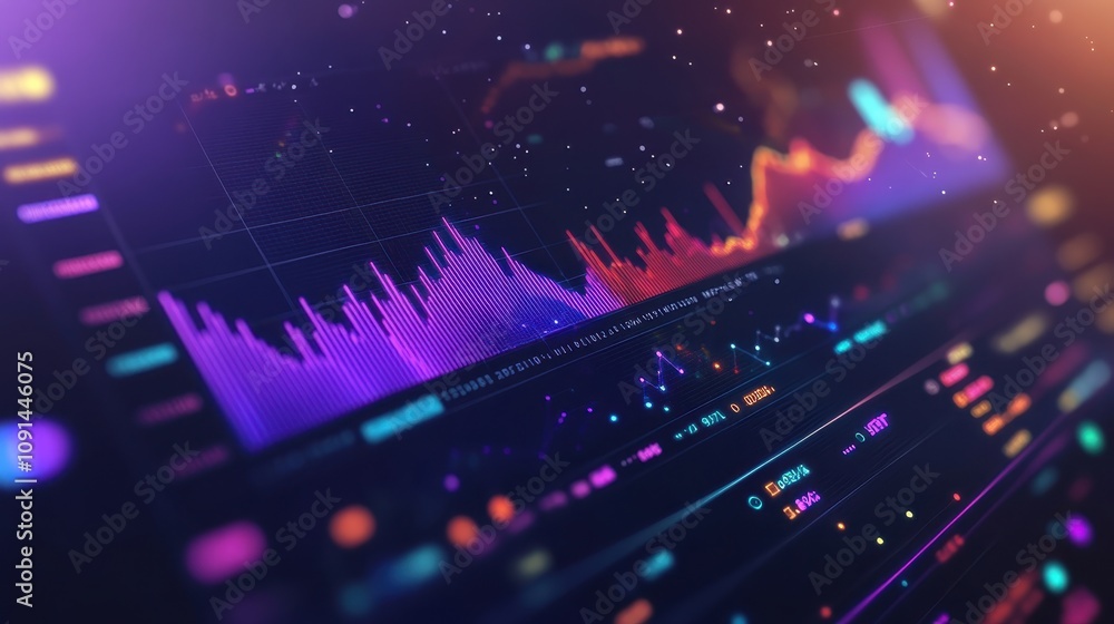 Poster a colorful graph with many lines and numbers