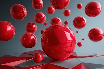 Red Spheres in 3D Visualization: Abstract Geometric Design and Composition