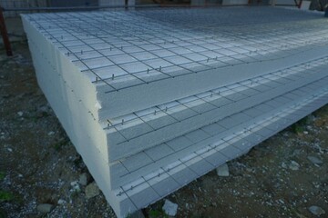 House made of panels with foam plastic insulation. Modern construction technologies. High energy...