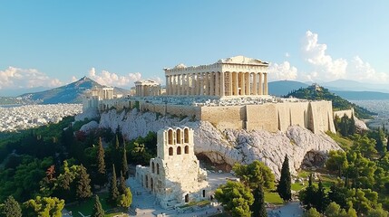 Naklejka premium Vibrant Sunset Over the Acropolis in Athens