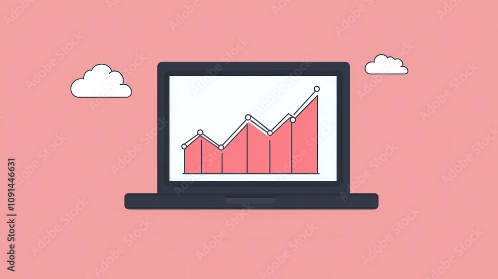 Poster a laptop screen shows a graph with red lines