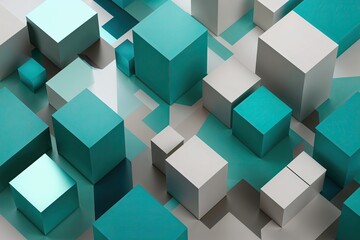 Obraz premium Teal 3D Geometric Cubes on Abstract Background