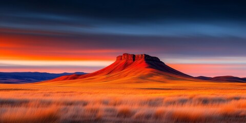 A vast, windswept plateau in a far-off desert region, with only scattered rock formations and sparse vegetation. The sky is dramatic, with swirling clouds and shifting colors as the sun begins to set.
