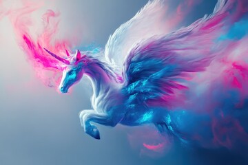 Fantasy Unicorn in Flight with Mystic Feathers