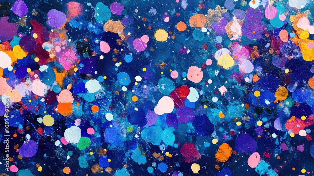 Aufkleber colorful confetti celebration on a deep blue abstract background showcasing vibrant splashes of colo