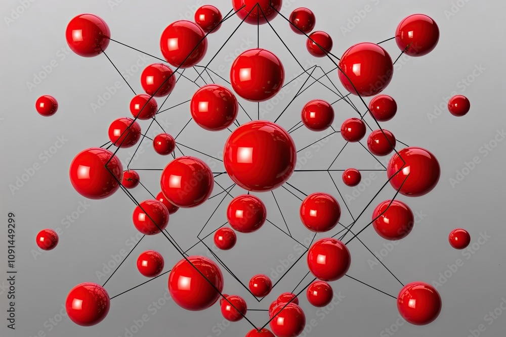 Poster 3D Visualization of Red Spheres Abstract Geometric Design and Composition