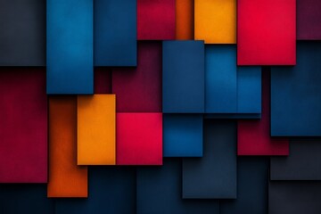 Fototapeta premium an abstract sculpture made of overlapping, sharp-edged geometric shapes in bright contrasting colors like electric blue, fiery red, and neon yellow. 