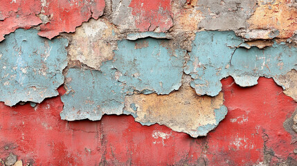 Obraz premium Peeling Paint on Weathered Concrete Wall Urban Setting Abstract Photography Gritty Environment Close-up View Textural Contrast