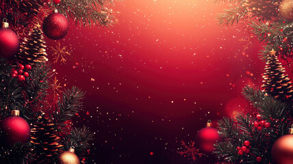 A modern gradient background in rich shades of red and gold, adorned with minimalistic holiday icons like Christmas trees and baubles. There is a large empty space in the center for text.