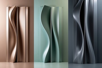 Naklejka premium Elegant Fluid Geometric Forms and Sleek Panels in Polished 3D Render with Gradual Tones