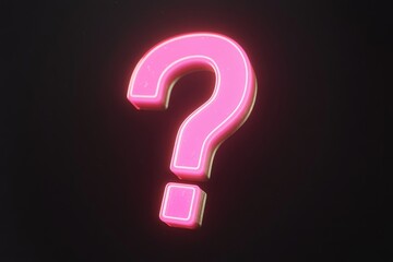 A neon pink question mark on a black background