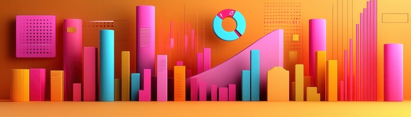 Fototapeta premium A vibrant digital infographic showcasing various data visualizations, including graphs and pie charts, in an engaging color palette.
