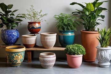 Fototapeta premium Unique Vintage and Modern Planters and Decorative Flower Pots for Chic Home Decor
