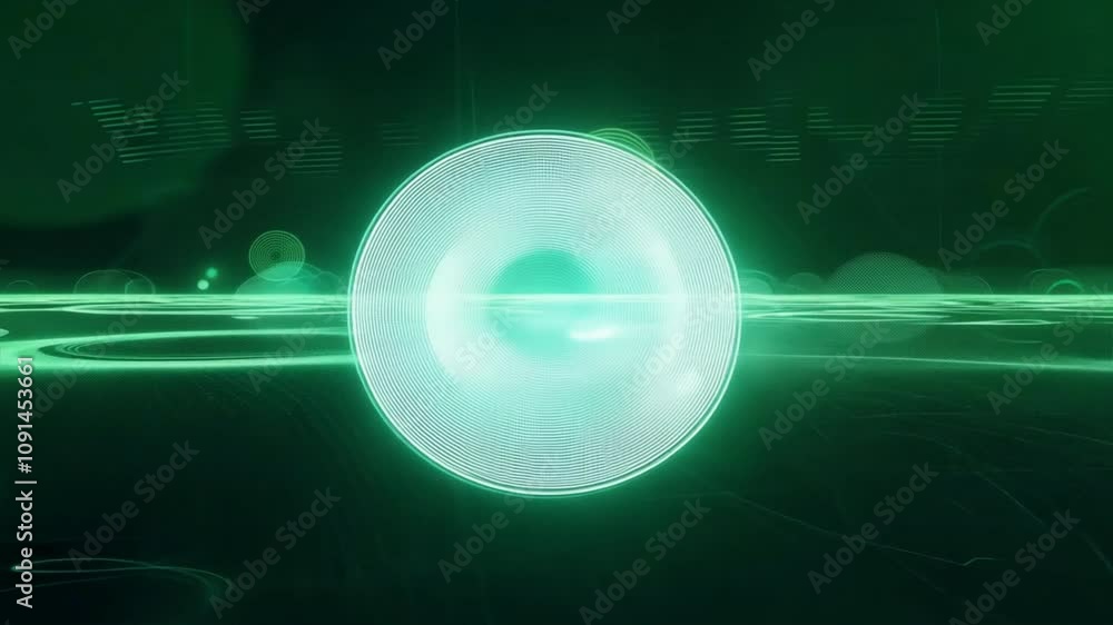 Aufkleber glowing green circular pattern abstract design with futuristic technology and digital lines for inno