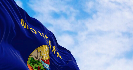 Close-up of Montana state flag waving the wind