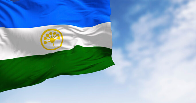 Republic of Bashkortostan flag waving in the wind on a clear day
