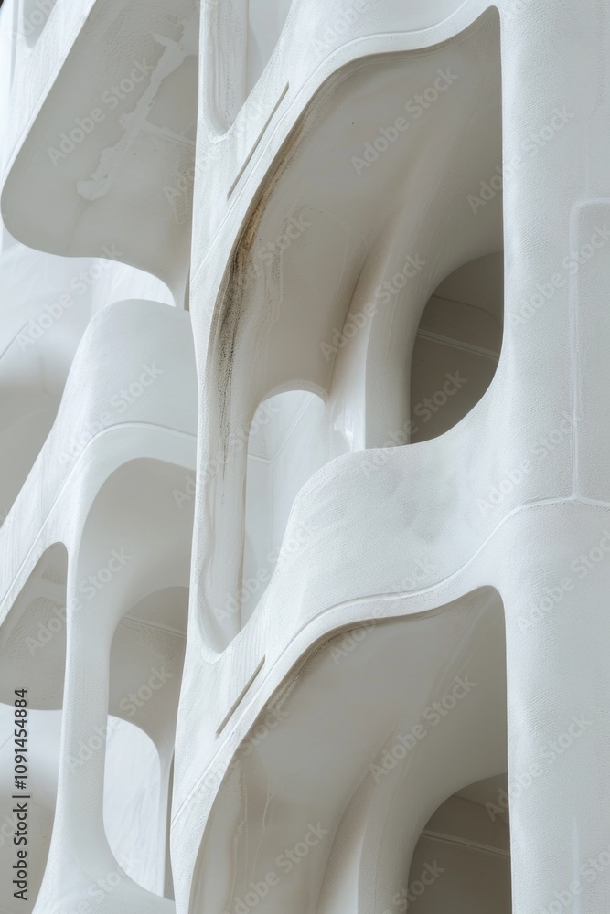 Poster a close-up shot of a white building with unique curved windows, suitable for use in architecture or 