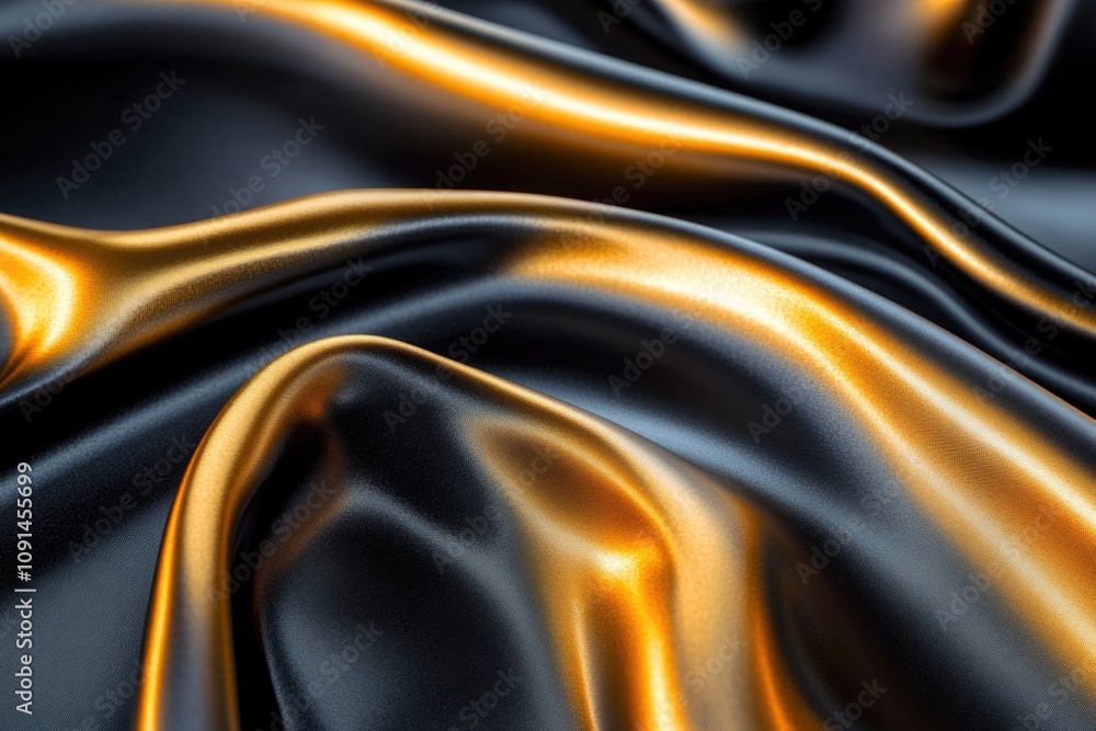 Poster High-quality close-up image of shiny black and gold fabric with intricate patterns