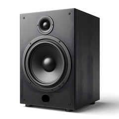 New single black speaker isolated on white background. Clipping path.