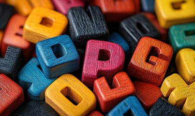 Naklejka premium A pile of wooden letters with the letter P in the middle