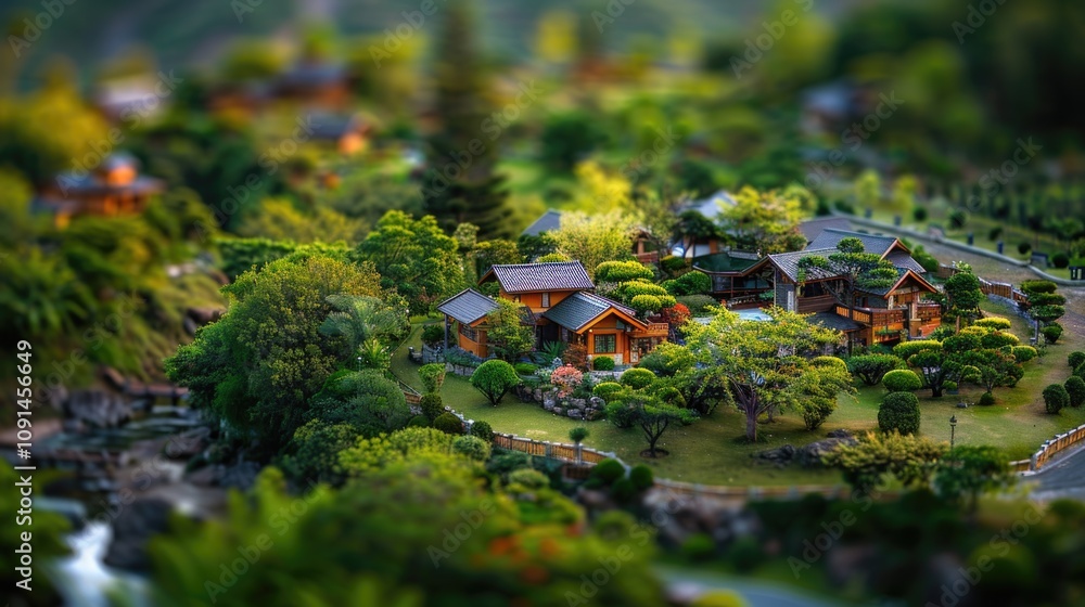 Aufkleber aerial view of a house surrounded by trees in a dense forest