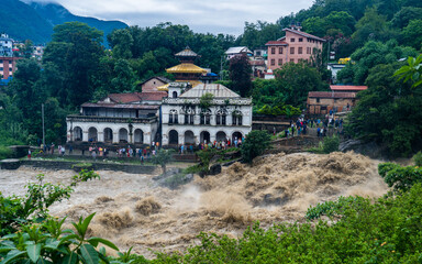  Bagmati River flooded and affected the riverbanks and homes during heavy rainfall in Kathmandu,...