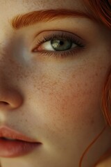 Fototapeta premium Close-up portrait of a woman with distinct freckles on her skin, suitable for beauty and personal use