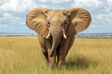 Fototapeta premium A large elephant standing in a green field