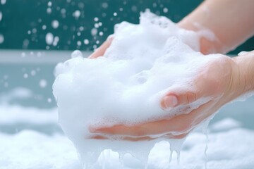 Obraz premium Water Splashing in Hands Symbolizing Hygiene