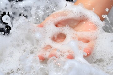 Fototapeta premium Hands Cleaning with Soap and Water Flow