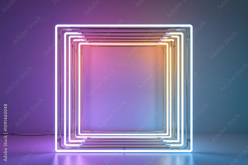 Poster vibrant gradient 3d model of minimalist neon framework with glowing indigo and gold lines