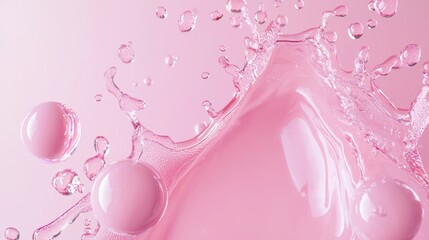 Abstract Pink Liquid Splash with Droplets
