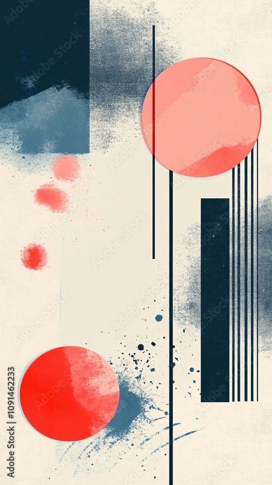 Aufkleber abstract geometric background featuring red circles and blue splashes