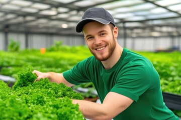 Obraz premium Sustainable farming techniques in a greenhouse environment