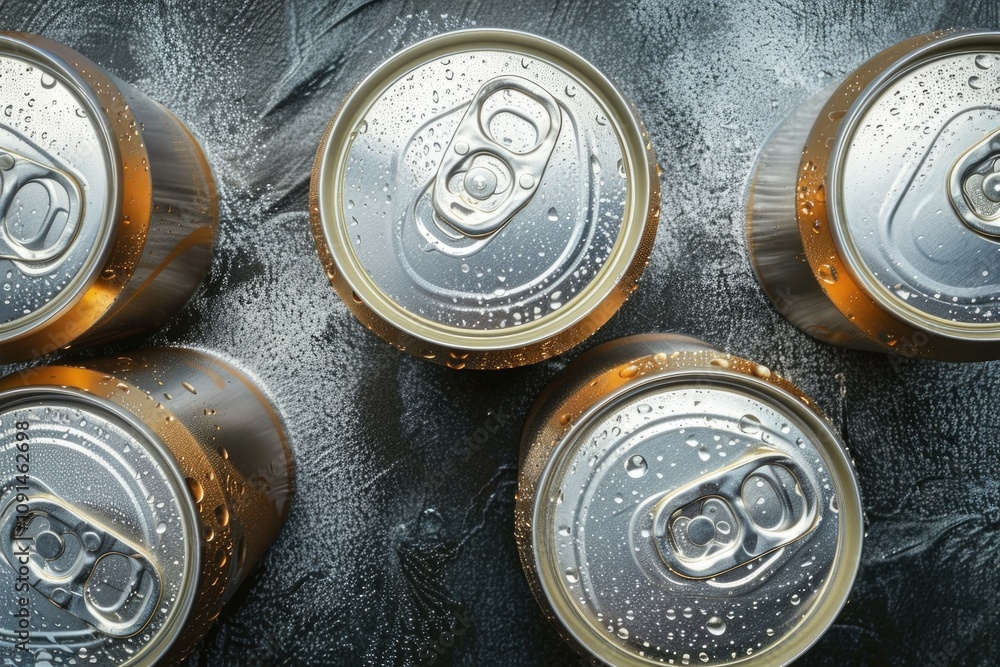 Poster a close-up shot of four cans of beer placed on a table, ready for a gathering or party