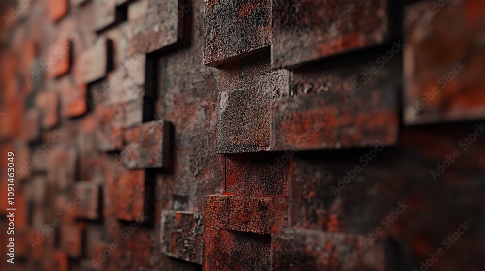 Aufkleber Rough textured red wall tiles creating a distinctive pattern