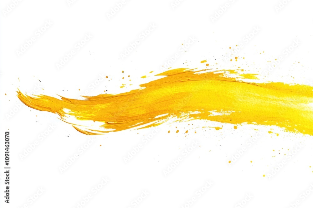 Aufkleber a close-up shot of a single yellow brush stroke on a white background, ideal for use in designs and 