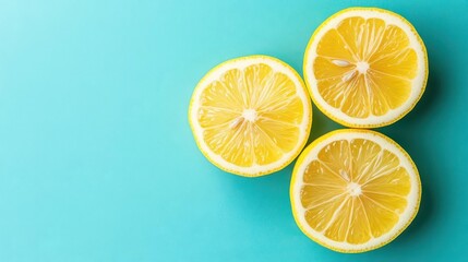 Obraz premium A realistic lemon on a pastel aqua background, flat colors, vibrant pastels, minimalist design, rule of thirds