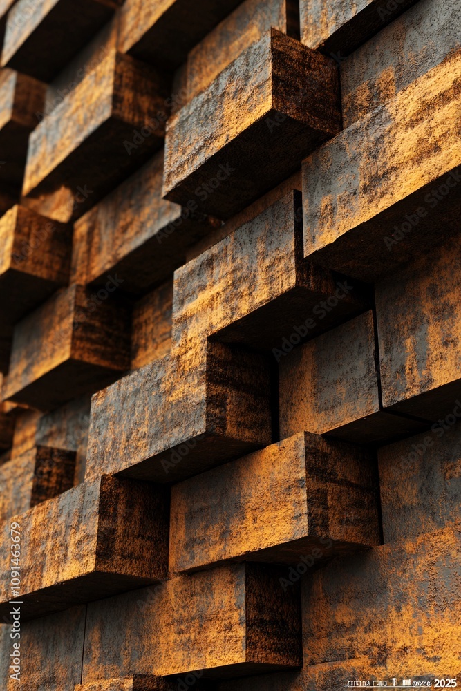 Aufkleber Rusty cubic blocks creating abstract architectural design