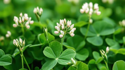 Fototapeta premium Clover and Wildflowers in Green Meadow