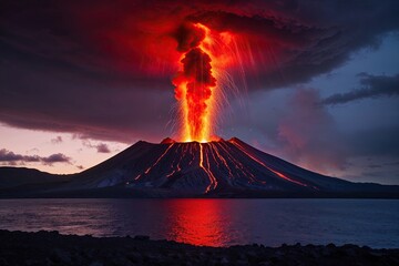 Stunning Red Volcano Eruption Showcasing Lava and Geological Forces in a Dramatic Landscape