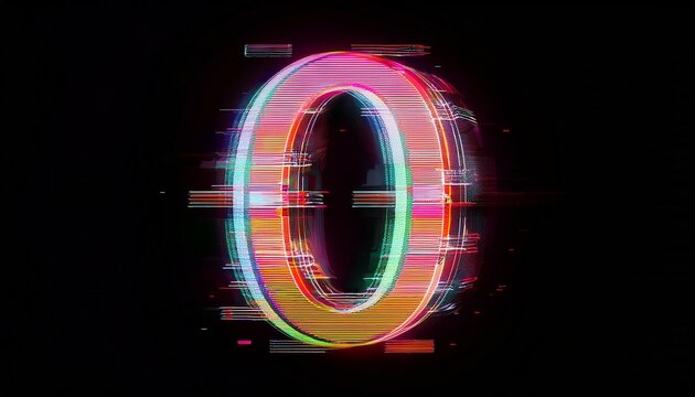 Glitching Zero: A futuristic and stylized number zero with a digital glitch effect, radiating a vibrant glow. The abstract and dynamic design evokes a sense of disruption and innovation. 