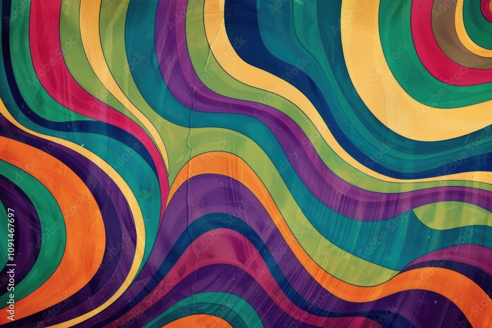 Poster A vibrant and dynamic image featuring a multicolored background with wavy lines, ideal for use in designs where a pop of color is needed
