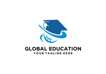 world education logo design vector graphic icon.global education logo,university college and graduation learning