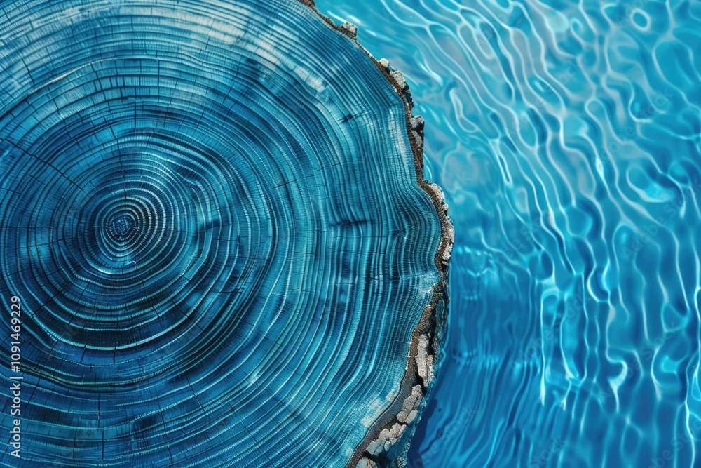 Poster A close-up of a tree trunk submerged in a pool, with water rippling around it
