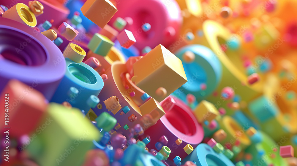 Aufkleber abstract background with colorful 3d shapes scattered in geometric composition
